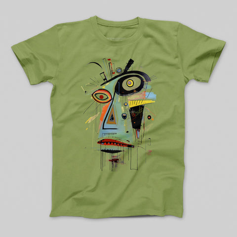 Abstract Face Art Green T-Shirt Fashion Tee