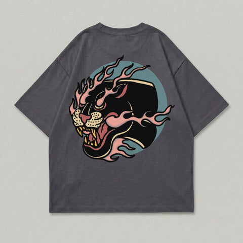 Fierce Flaming Black Panther Head Graphic Dark Grey product type