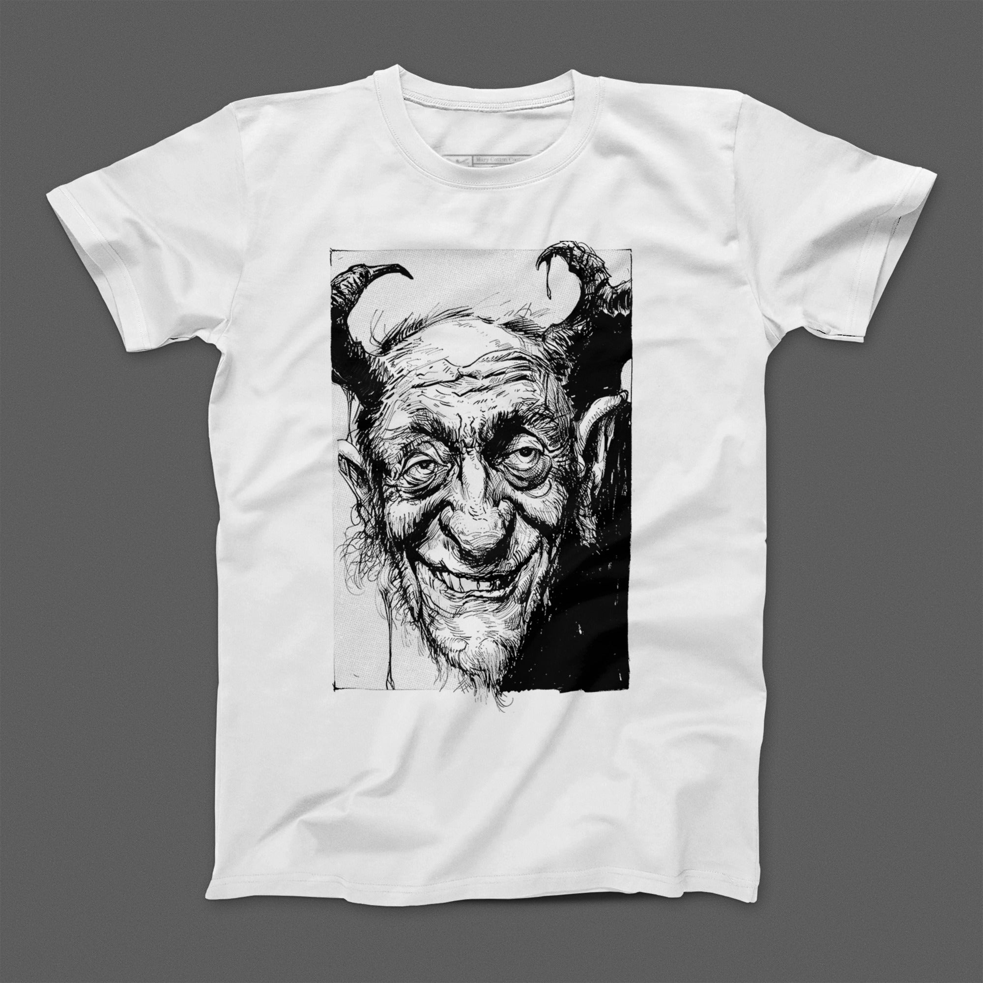 Creepy Horned Old Man Drawing T-Shirt Unique Design