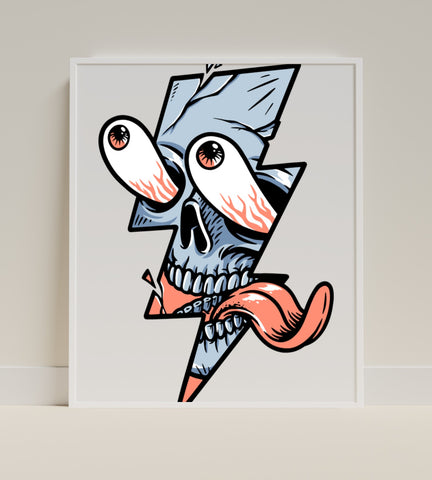 Skull with Lightning Bolt and Eyes Poster Design