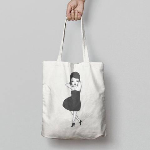 Stylish Tote Bag with Black Dress Girl Design