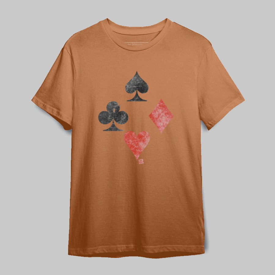 Rustic Playing Card Suits Printed Casual T-shirt