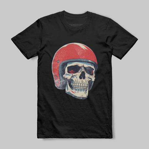 Skull with Red Helmet Graphic on Black T-shirt