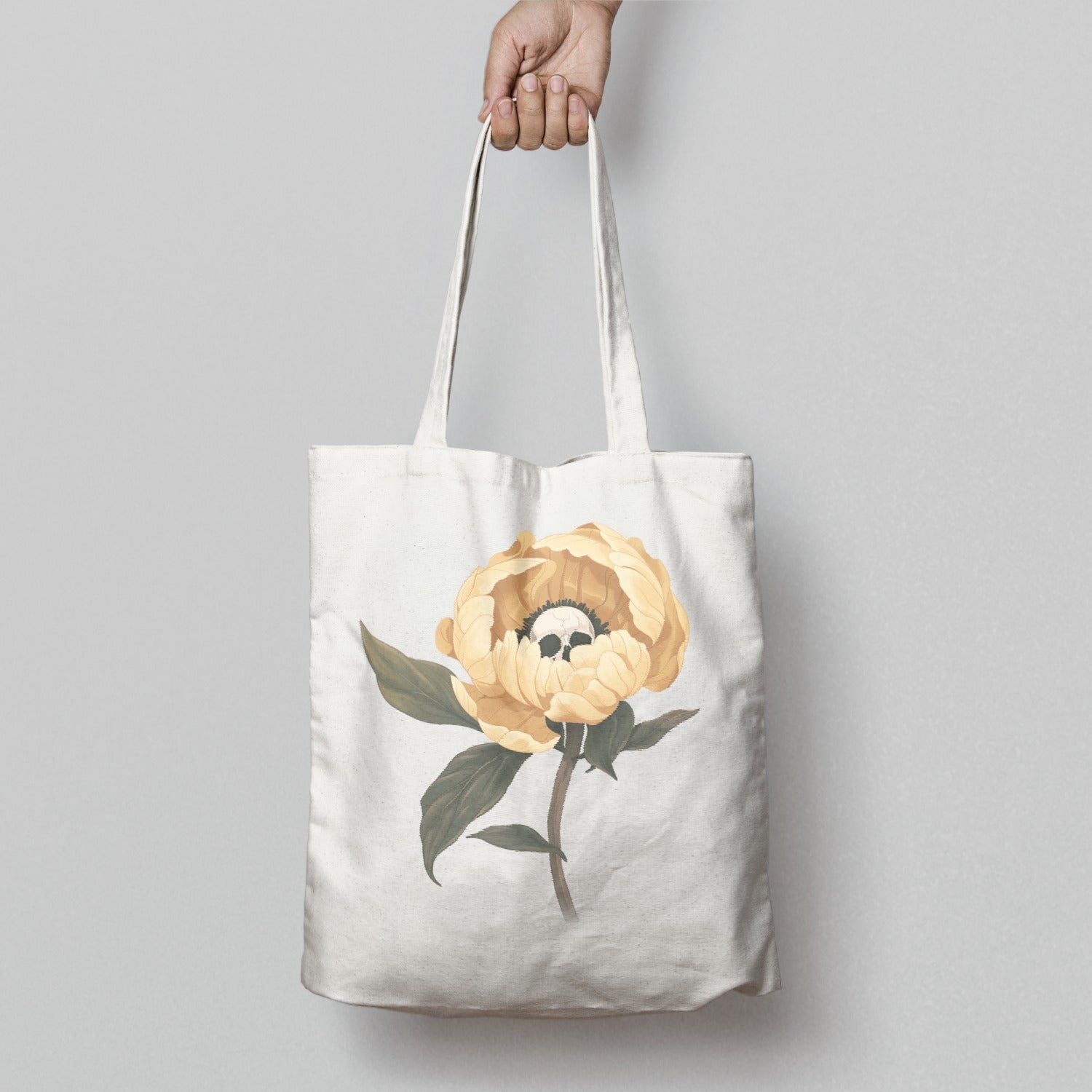 Yellow Flower Tote Bag with Skull Design Casual Product