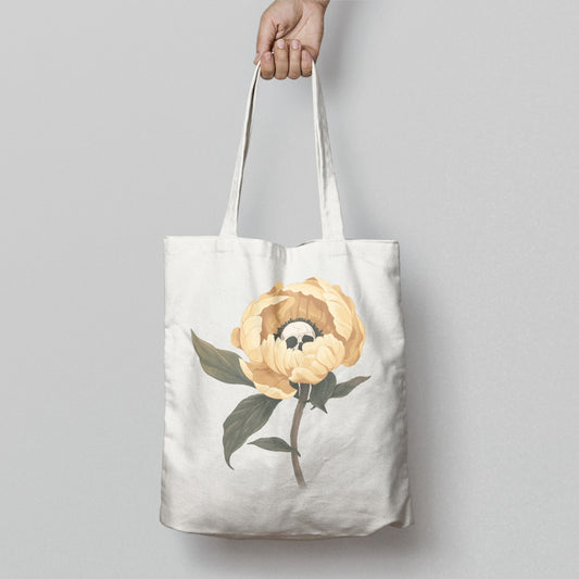 Yellow Flower Tote Bag with Skull Design Casual Product