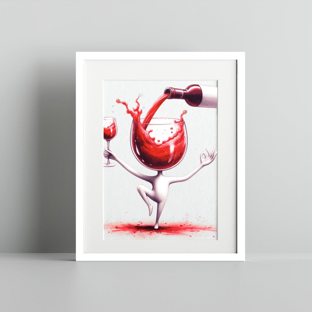 Whimsical Wine Glass Character Print for Home Decor