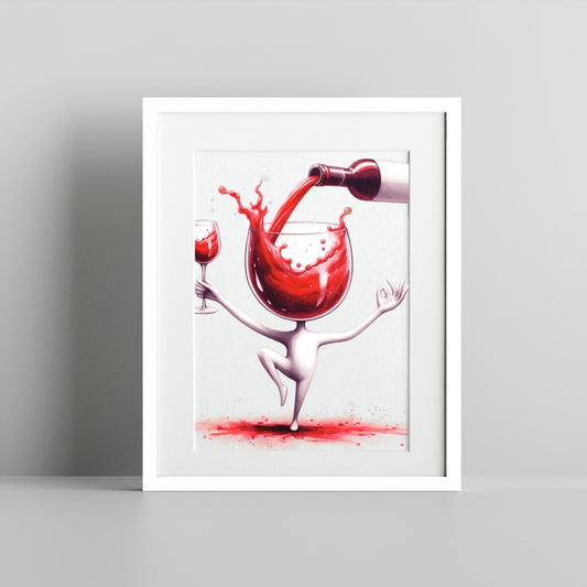 Whimsical Wine Glass Character Print for Home Decor