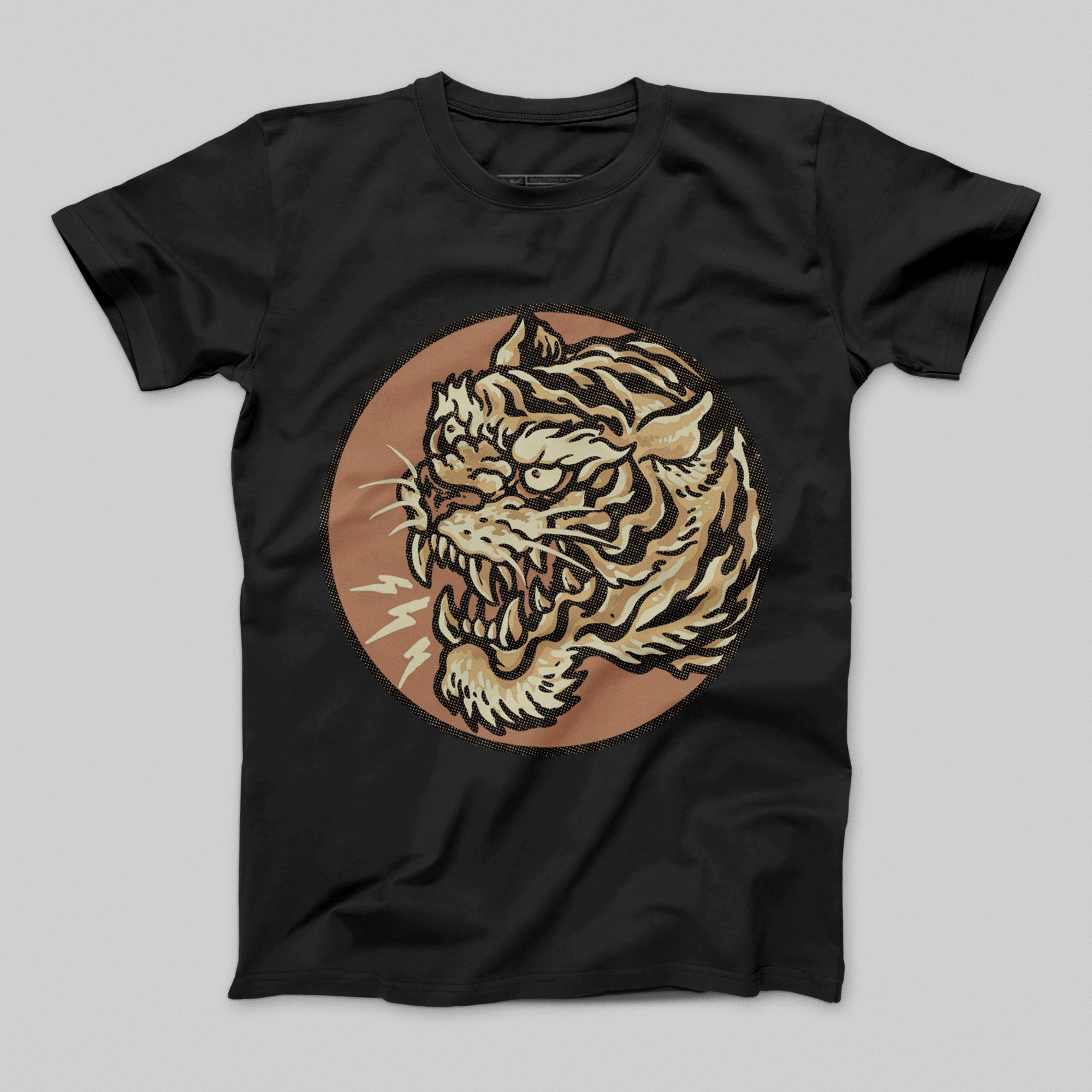 Roaring Tiger Graphic Design Black T-shirt Product