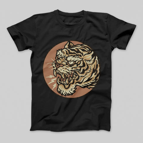 Roaring Tiger Graphic Design Black T-shirt Product