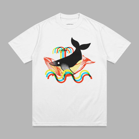 Abstract Whale Colorful Waves Aquatic Design T-shirt