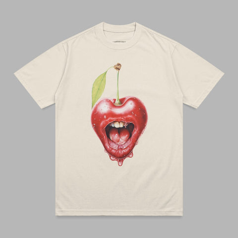 Screaming Cherry Mouth Dripping Graphic Cream Shirt product type