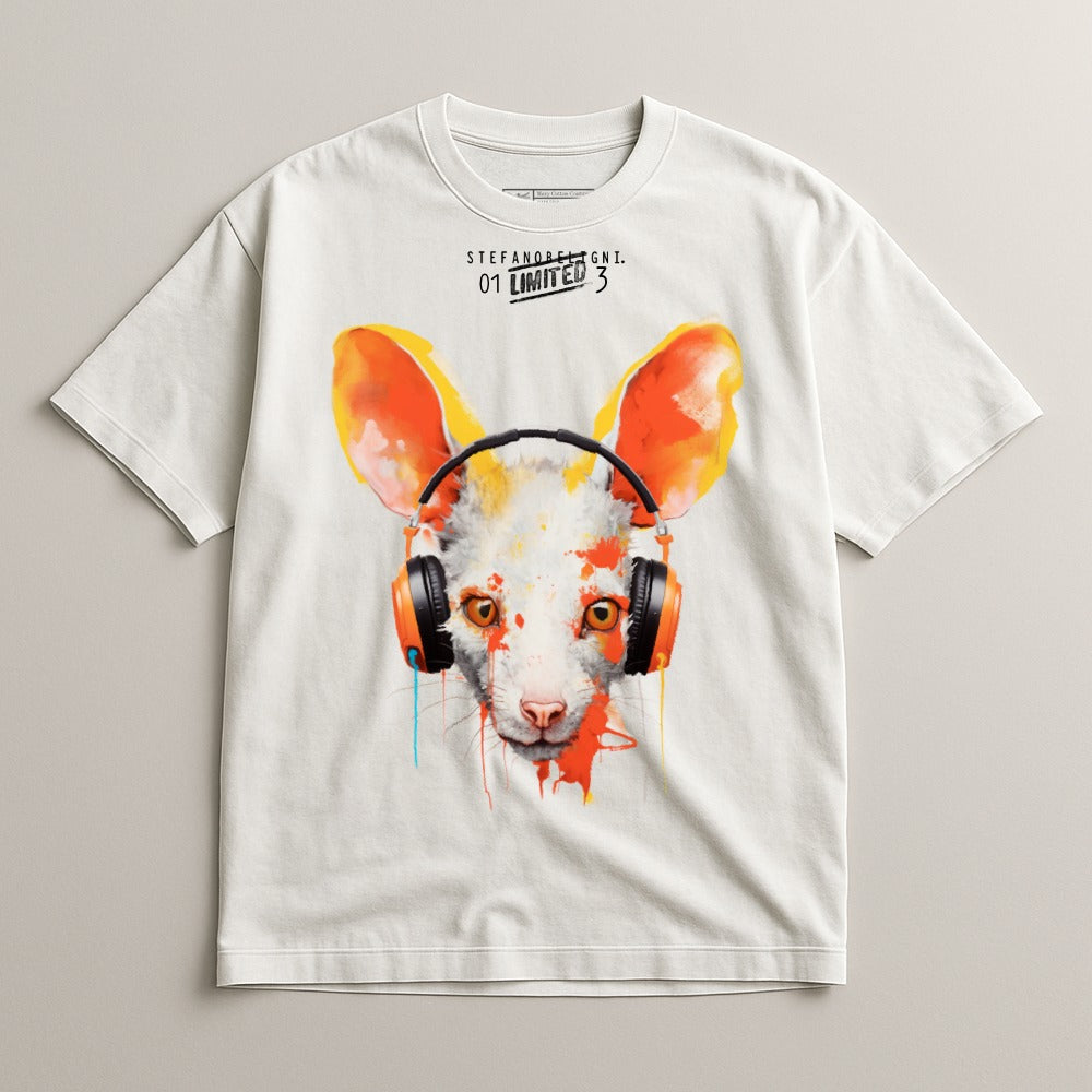 Artistic Rabbit with Headphones Graphic T-Shirt
