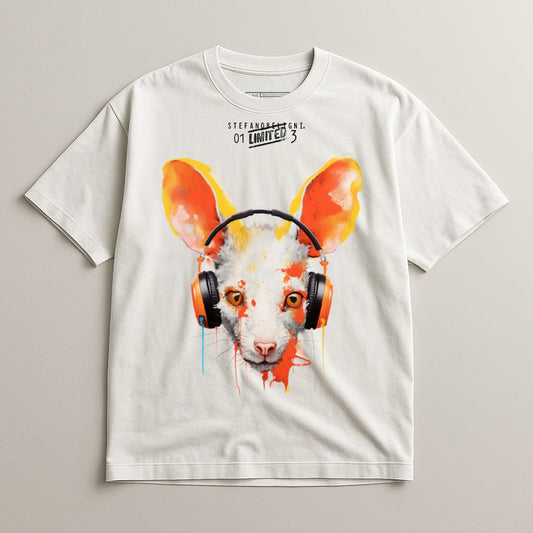 Artistic Rabbit with Headphones Graphic T-Shirt
