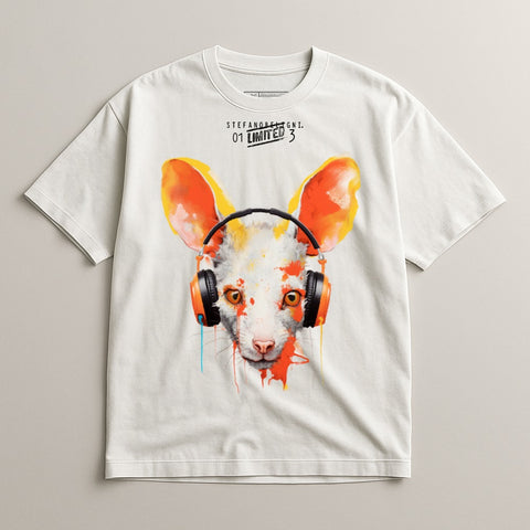 Artistic Rabbit with Headphones Graphic T-Shirt