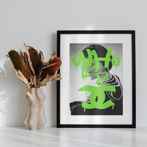 Modern Graffiti Art Print with Green Typography Decor