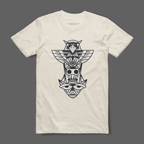 Owl Totem Poles Design White Graphic T-Shirt