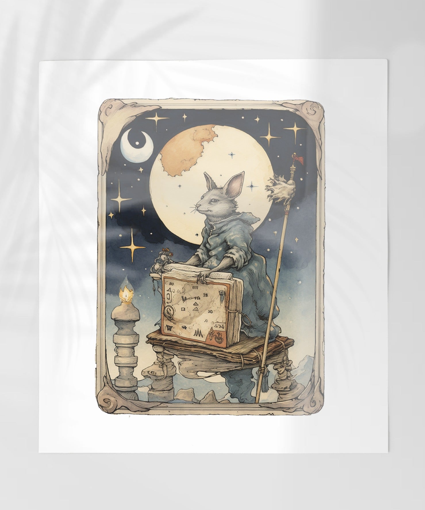 Enchanting Rabbit Wizard with Moon and Stars Print