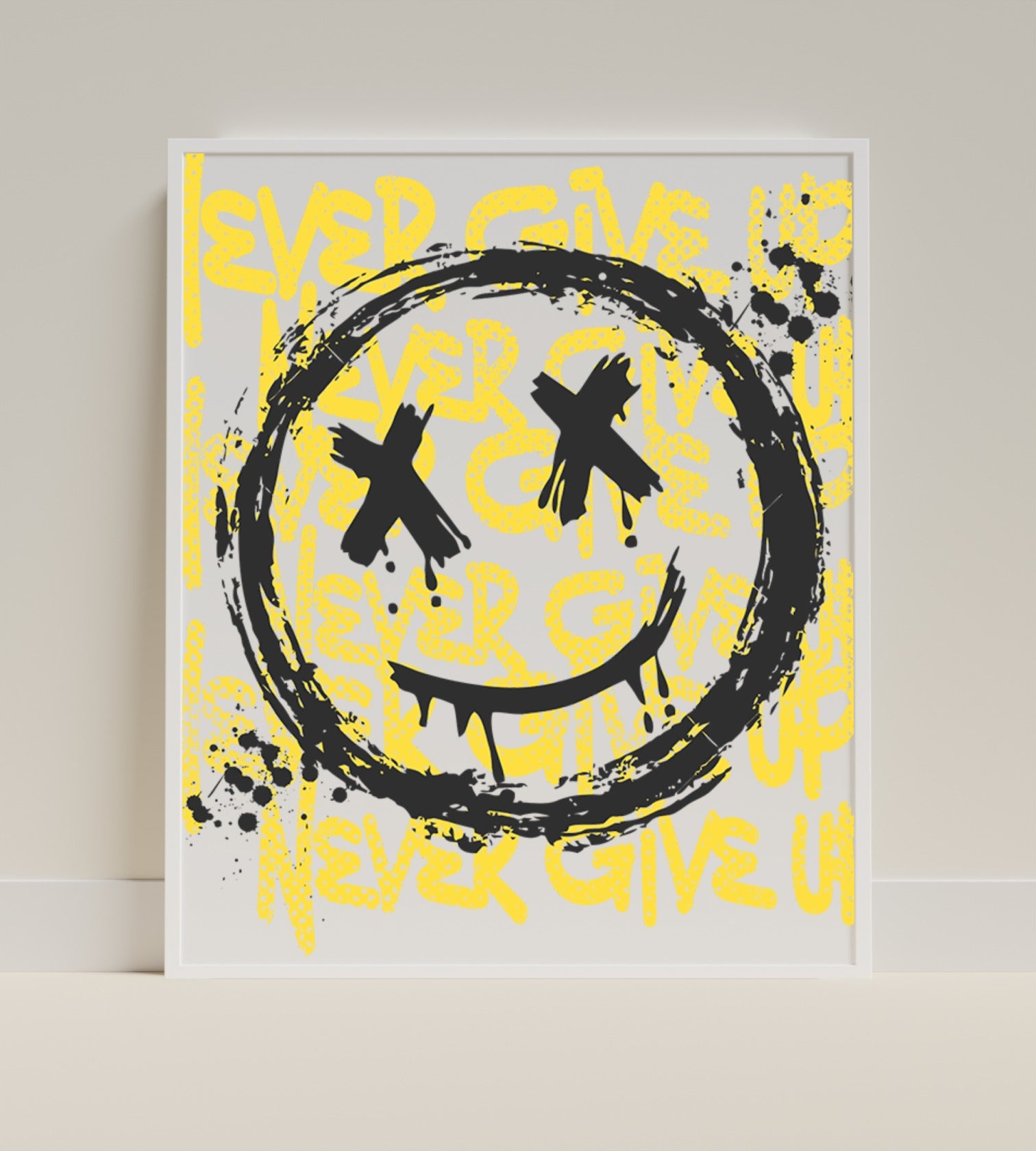 Never Give Up Smiley Face Wall Art Poster Print
