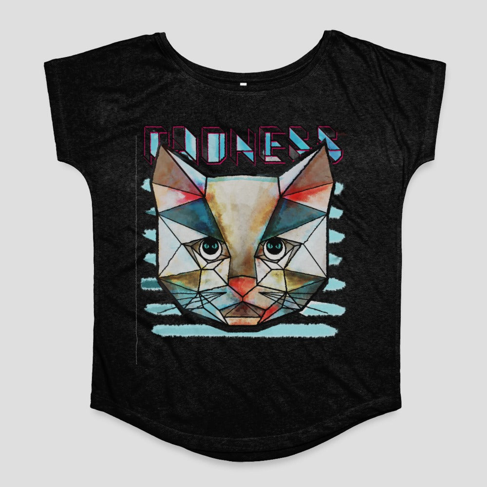 Geometric Cat Design Loose Fit Graphic T-Shirt