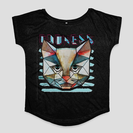 Geometric Cat Design Loose Fit Graphic T-Shirt