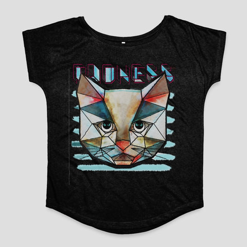 Geometric Cat Design Loose Fit Graphic T-Shirt