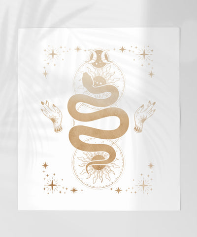 Mystical Snake and Sun Moon Design Wall Art Print