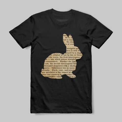 Literary Outline Rabbit Design Black T-Shirt