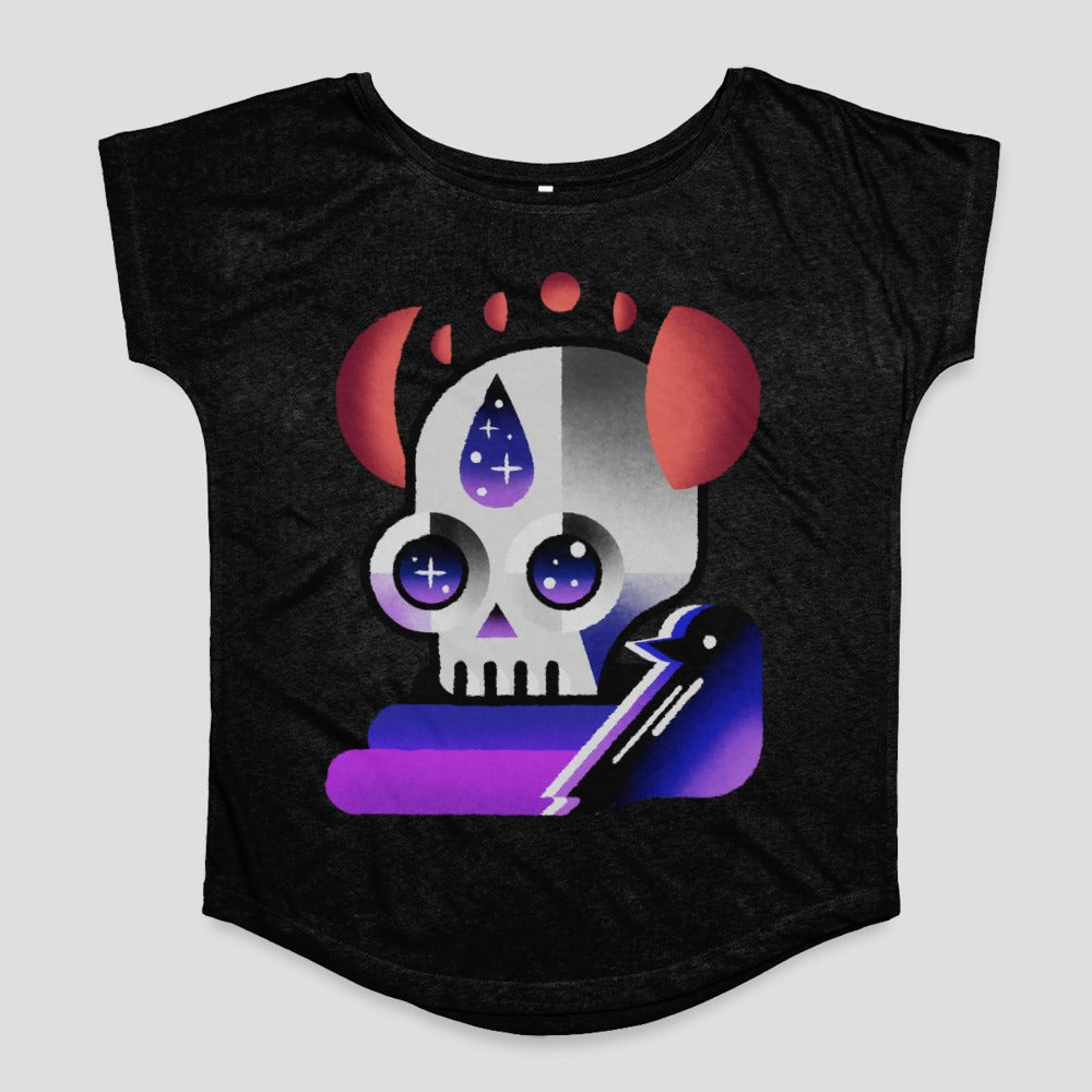 Colorful Skull with Bird Illustration Graphic Tee