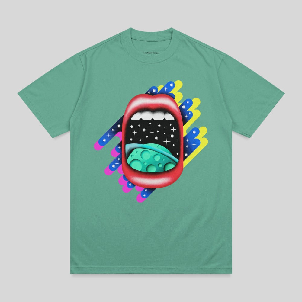 Vibrant Cosmic Mouth Stars Planet Graphic Design Product Type