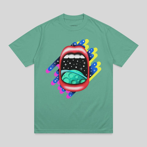Vibrant Cosmic Mouth Stars Planet Graphic Design Product Type