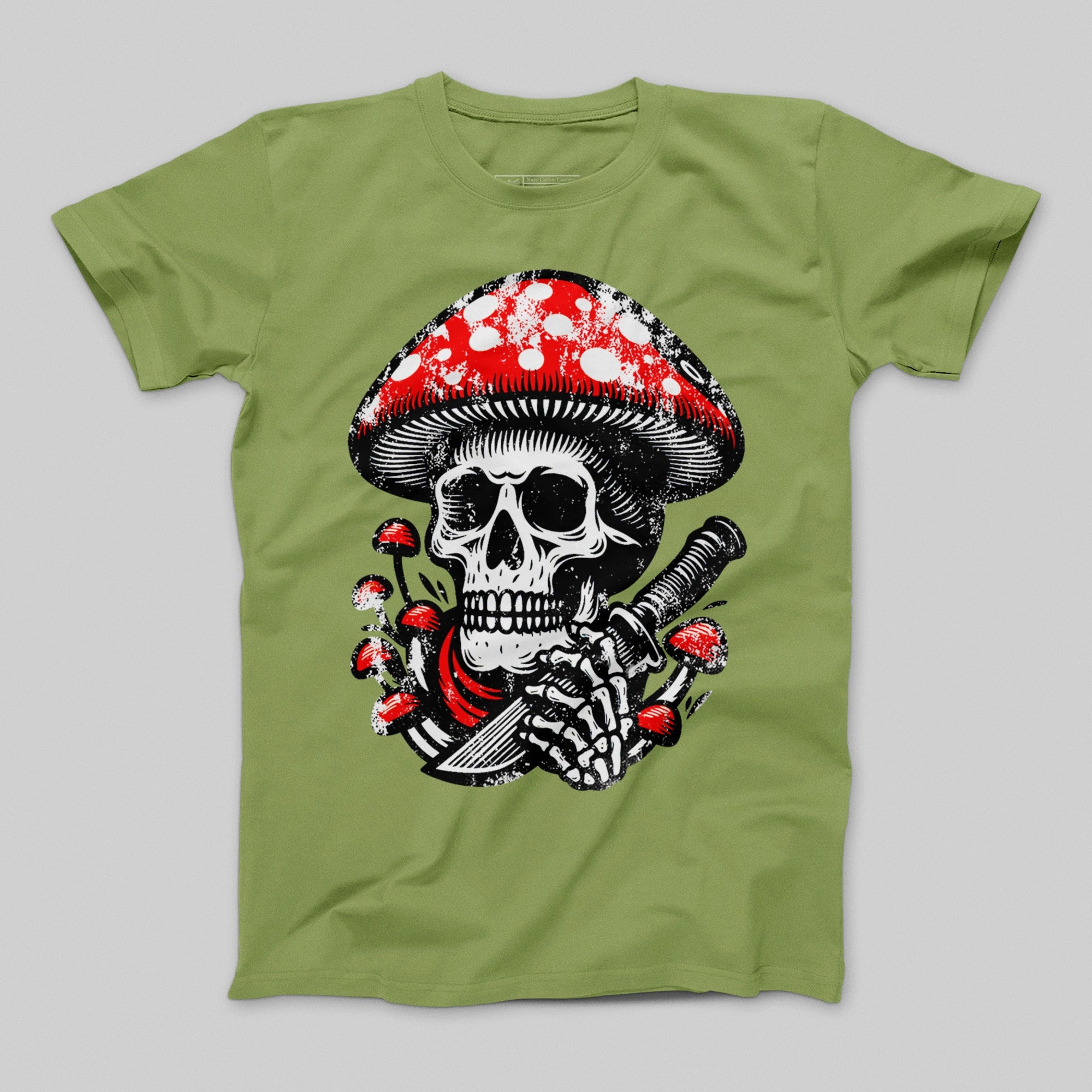 Skull with Mushroom and Knife Graphic T-shirt