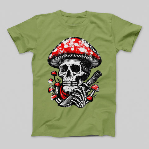 Skull with Mushroom and Knife Graphic T-shirt