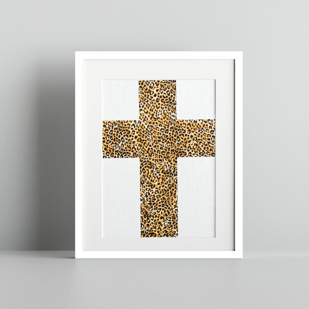 Leopard Print Cross Design Wall Art Decor