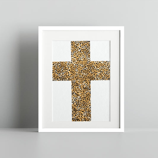 Leopard Print Cross Design Wall Art Decor