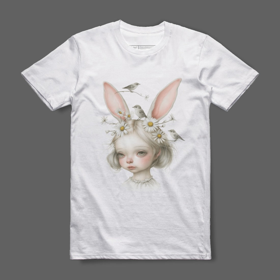 Cute Girl with Bunny Ears and Birds T-Shirt