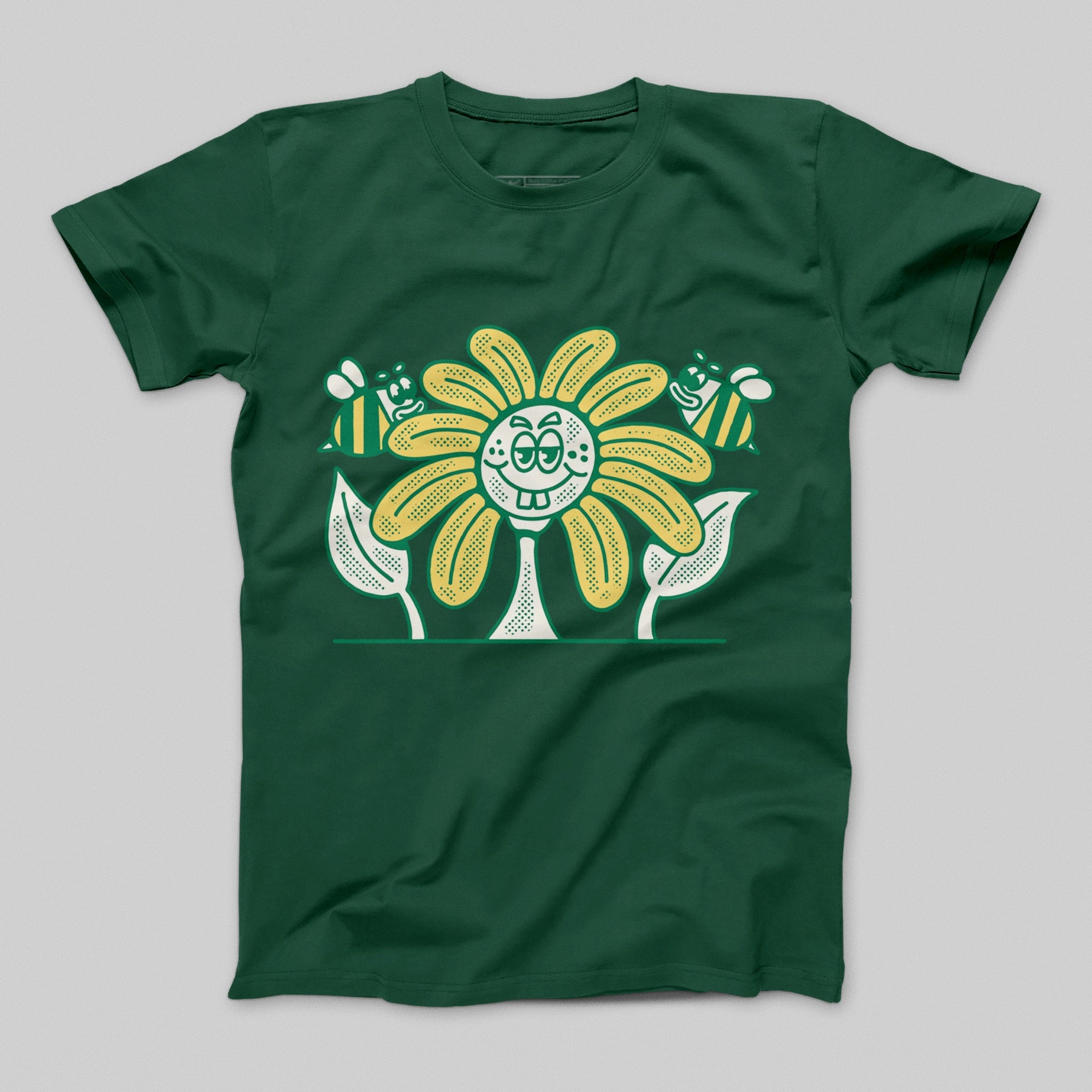 Cute Smiling Flower with Bees Graphic T-Shirt