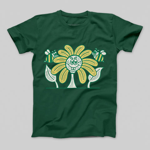 Cute Smiling Flower with Bees Graphic T-Shirt