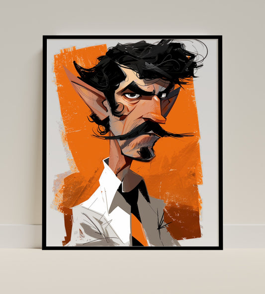 Quirky Character Art with Orange Background Poster