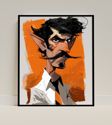 Quirky Character Art with Orange Background Poster