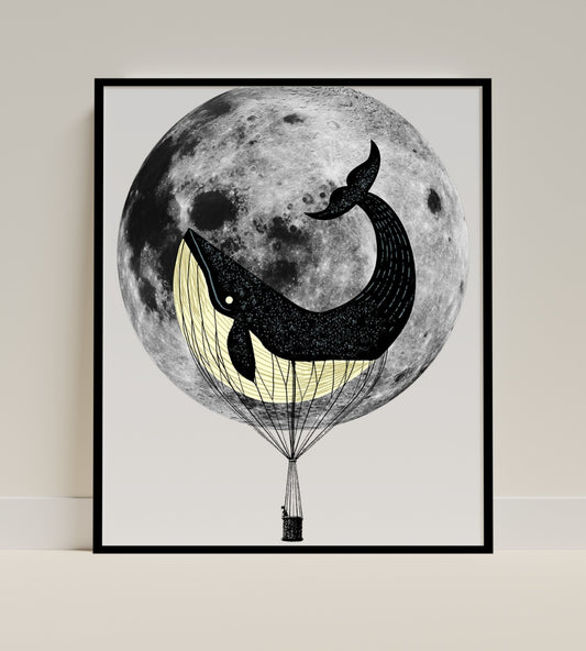 Whale Moon Hot Air Balloon Art Print for Home Decor
