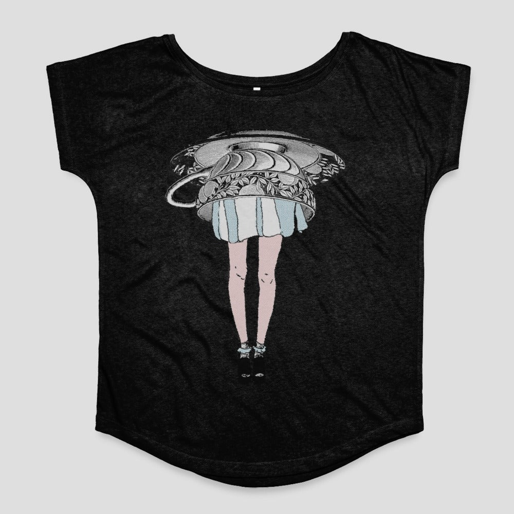 Unique Black Tee with Surreal Legs Outline Design