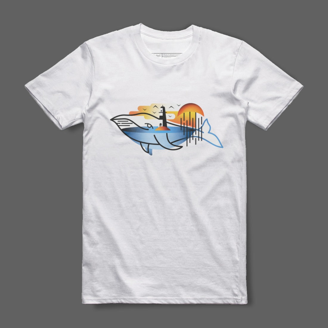 Ocean Whale Graphic Tee with Sunset Illustration