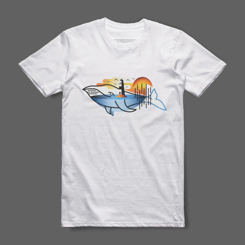 Ocean Whale Graphic Tee with Sunset Illustration