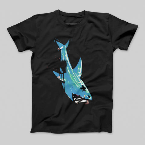 Graphic Shark Print Design on Black T-shirt
