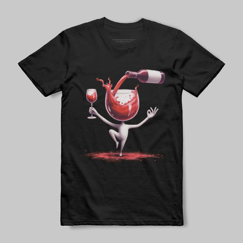 Dancing Wine Glass Pouring Fun Graphic T-Shirt