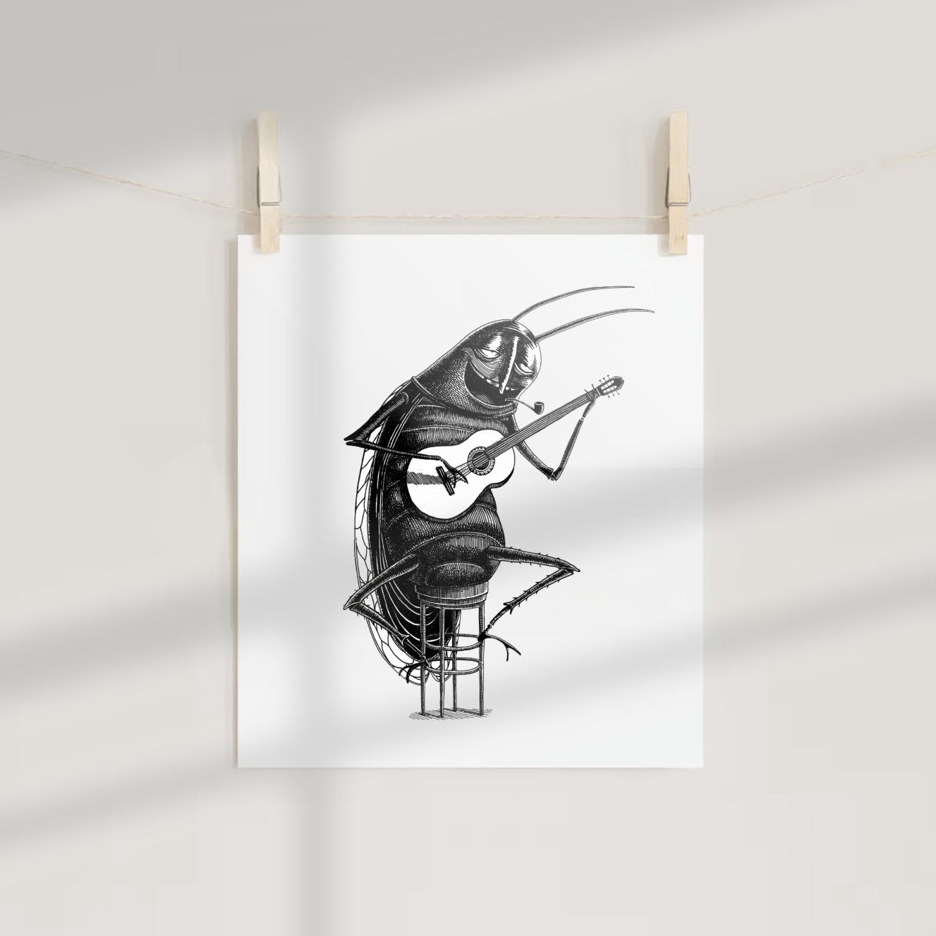 Grasshopper Playing Guitar Wall Art Decor Poster Print