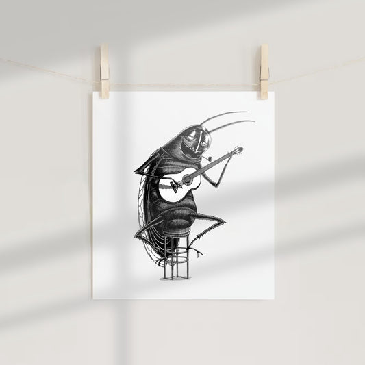 Grasshopper Playing Guitar Wall Art Decor Poster Print