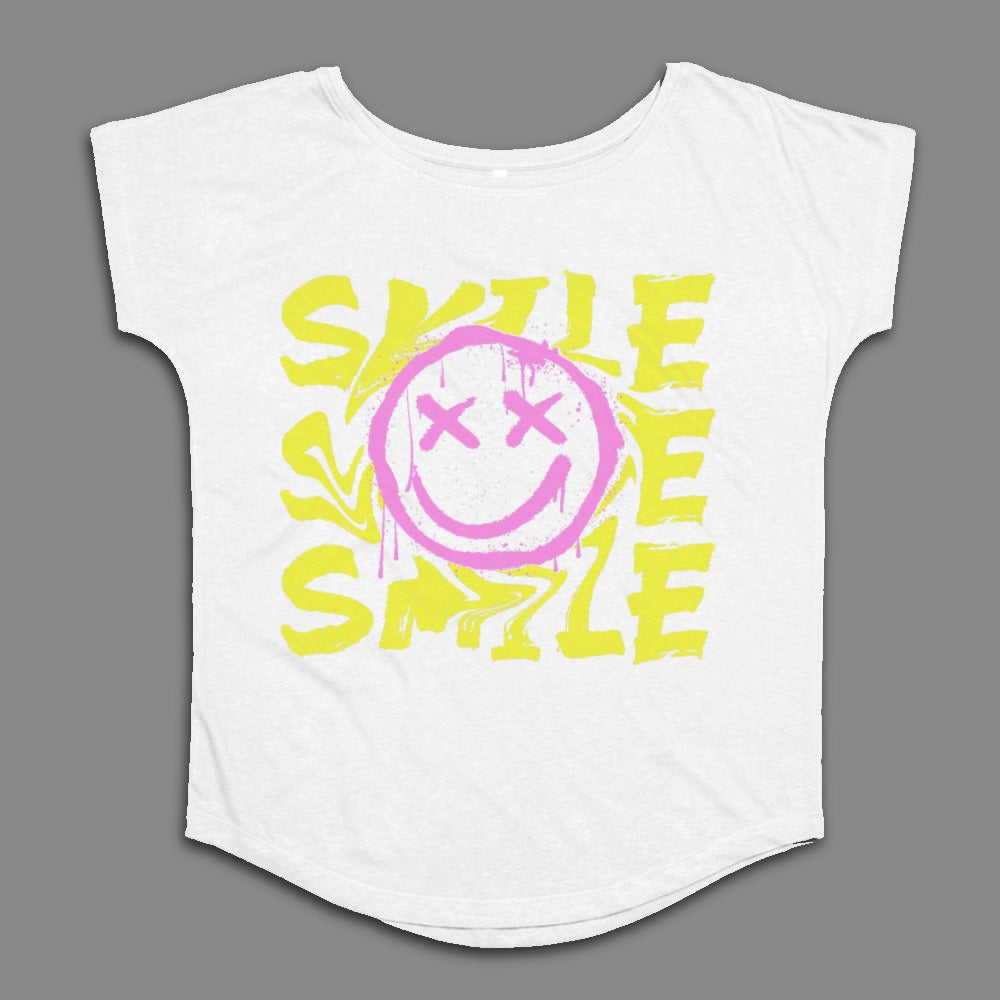 Smile Graphic Print Top With Distressed Smiley Face Design