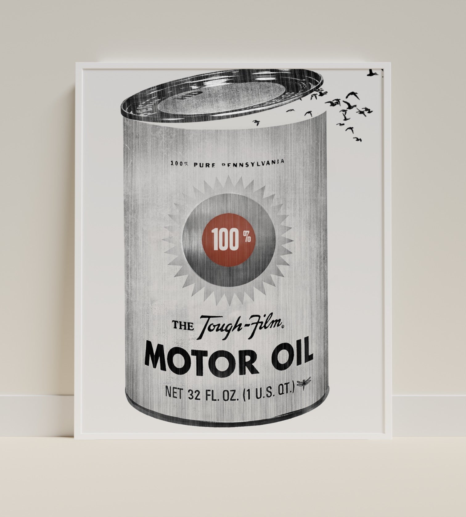 Vintage Oil Can Poster with Flying Birds Artwork