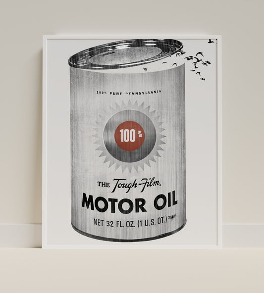 Vintage Oil Can Poster with Flying Birds Artwork